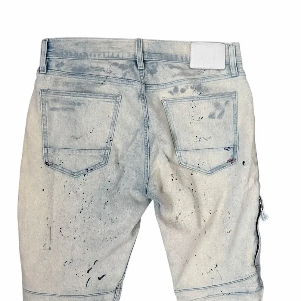 Hudson Jeans Men's 32x32 Zack Moto Skinny Fit Jeans Paint Splatter